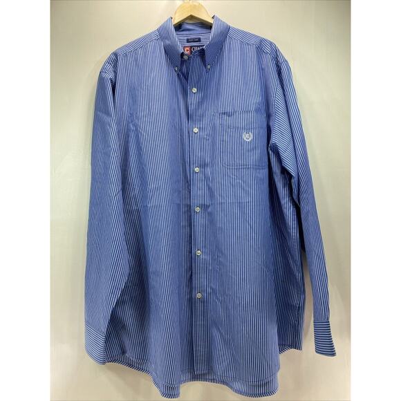 Vintage Chaps Blue White Striped Long Sleeve Button Shirt Size 2XL XXL 50-52 - Picture 1 of 8